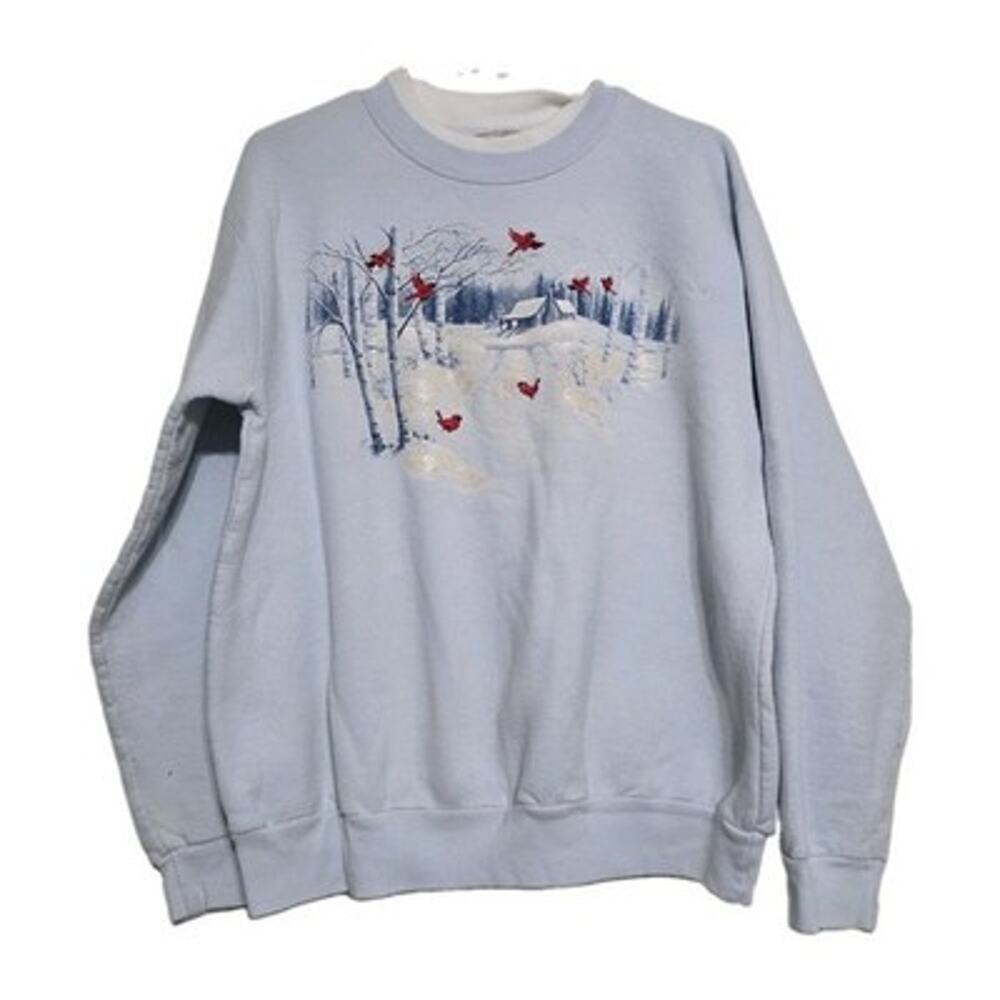 Vintage Cardinal Grandmacore Crew Sweatshirt Womens L Double Collar Cottagecore